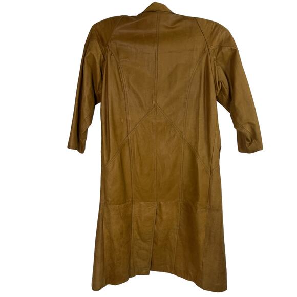 Vintage 80s Brown Leather Trench Coat Winlit Small Petite - Picture 4 of 9